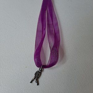 Pewter hanging zombie Pendant on Purple Ribbon Choker